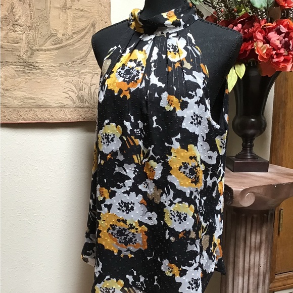 White House Black Market Floral Halter Top - Black and Yellow - Picture 1 of 11